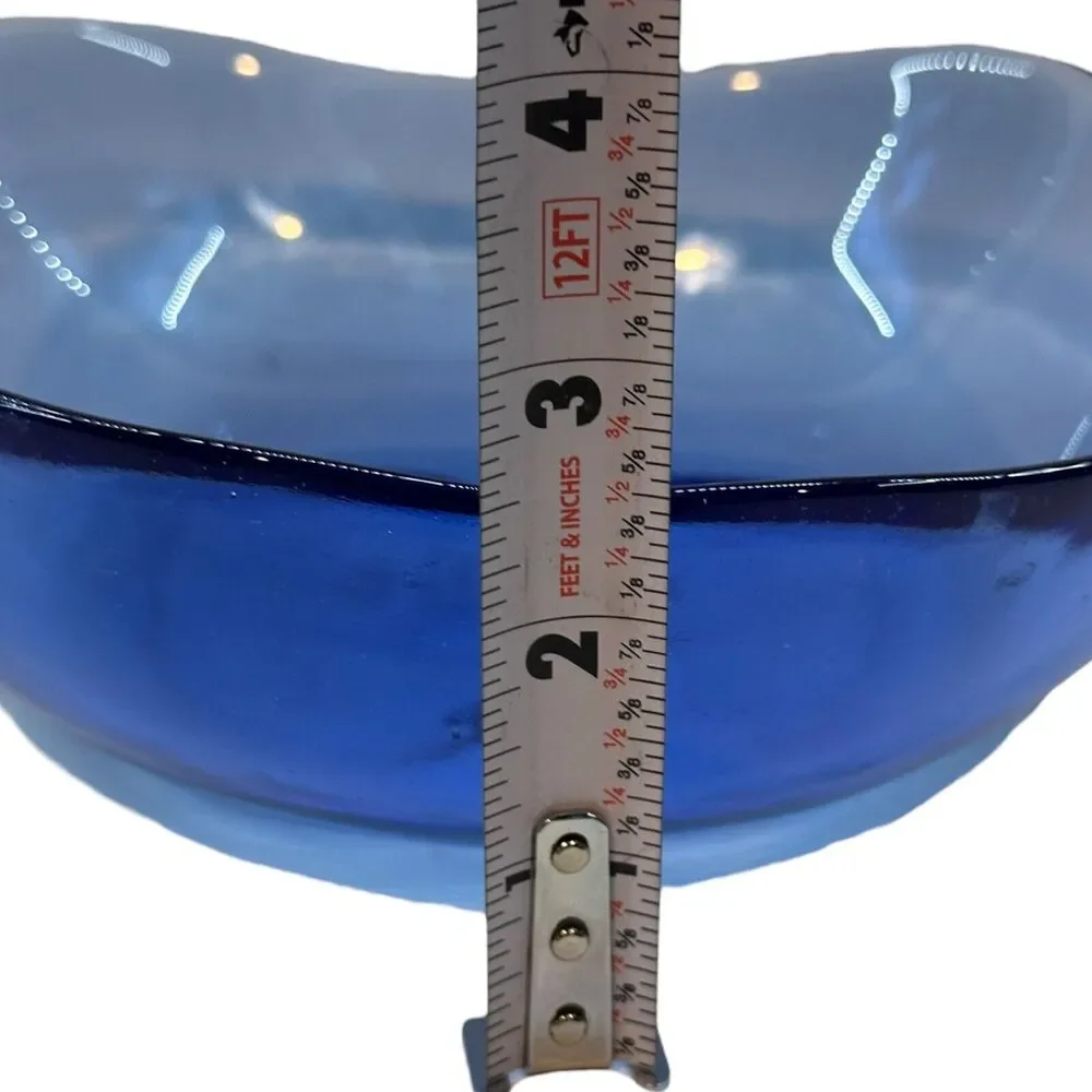 Apple Shaped Blue Art Glass Bowl Fruit Dish Imprinted Core Cottagecore Vintage